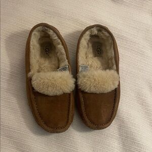 UGG Chestnut Suede Moccasins with Plush Cream Lining